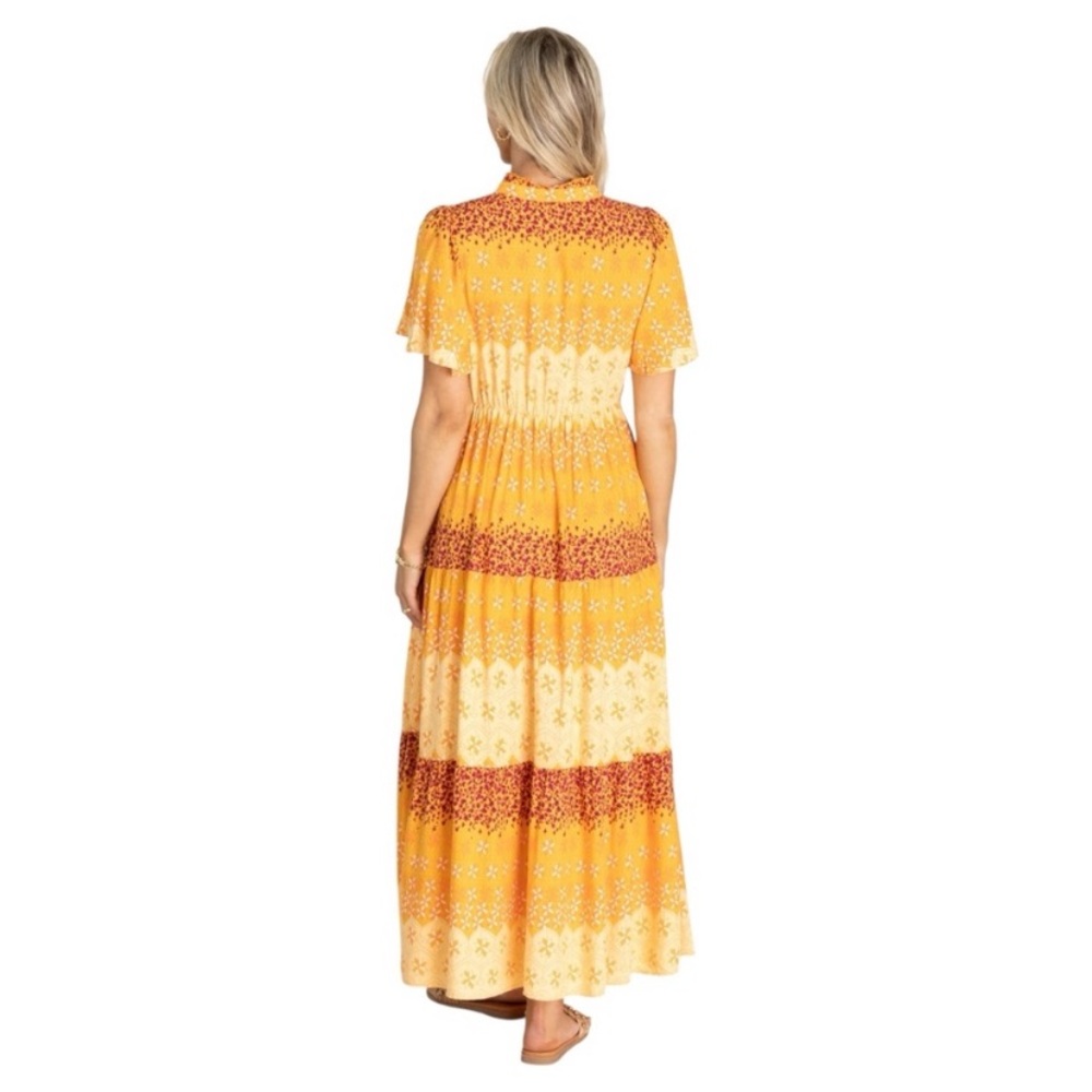 🕒 NWT | Easel | Tangerine Border Printed Challis Mixed Print | Yellow Multi | S